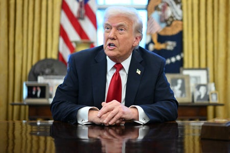 President Donald Trump delivers remarks on auto tariffs and other topics on March 26 at the White House.